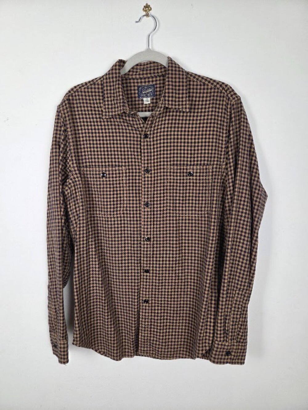 J.Crew Sportsmen’s Outfitter Houndstooth Flannel Workshirt,Men's size M Navy Tan